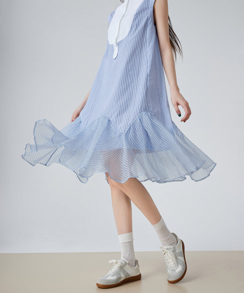 Stripe Frill Sleeveless Dress